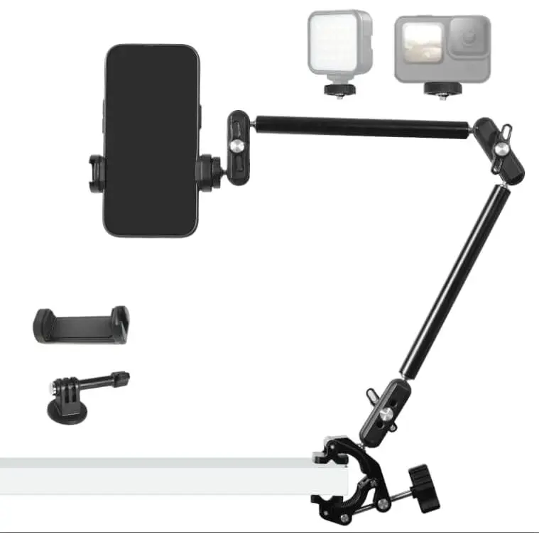 22" Magic Arm with Super Clamp Overhead Camera Mount for Camera, 1/4” Threads Adjustable Desktop Stand Holder Compatible with Phone Microphone Webcam Action Camera Video Light