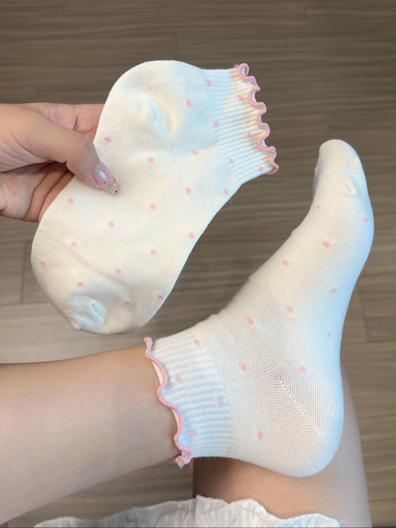 Women's Ankle Socks - Ankle-Length Casual Stylish Socks with Polka Dots, Embroidery, Lolita Look for Everyday Wear, 5/7/10-Pair Comfortable Packs, Anklesocks, Embroidered, Socks Set