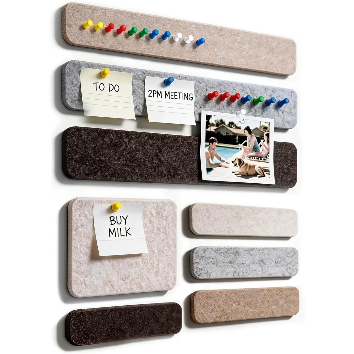 Modular Cork Board Alternative Felt Strip Board-Customizable Pin Board Set with Multi-Size Strips&20Push Pins, Adhesive Install for Wall Organization &  Office Decor
