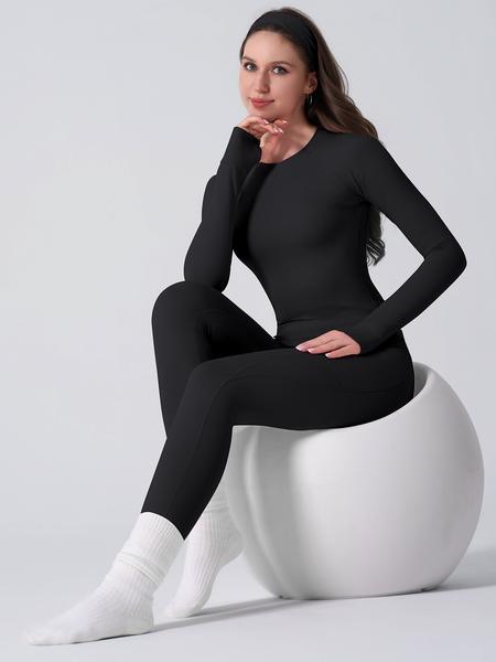 Women's Sporty Yoga Set, Raglan sleeves Top with Thumbholes, 25'' inseam Leggings with Pocket, Casual Activewear for Women, Comfortable & Stylish Design, Gym Outfit