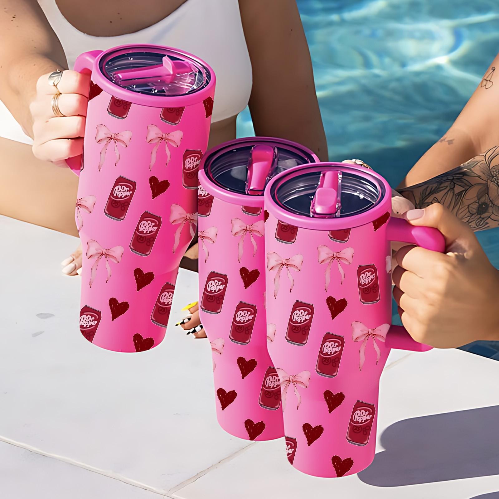 40oz Insulated Tumbler With Handle, Hydration Tumbler, Quencher Tumbler, Dr Pepper Girl All Over Print Thermal Mug, Double Wall Vacuum Cup For Hot Cold Drinks, Leak Resistant Lid, Car Cup Holder Friendly, Birthday Valentine Mother's Day Gift
