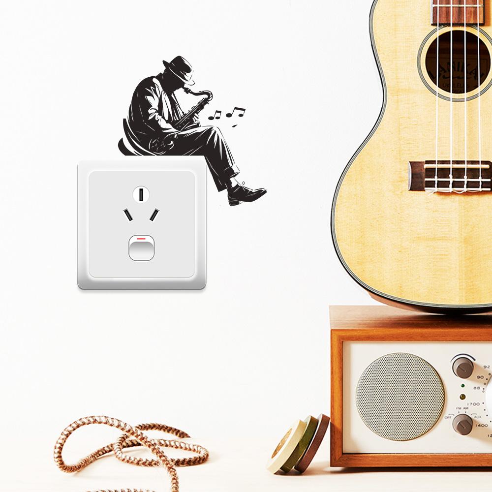 Creative Music Switch Sticker, Cowboy Playing Saxophone, Vinyl Wall Decal, Art for Living Room, Home Window Decoration, Flat Sticker Type