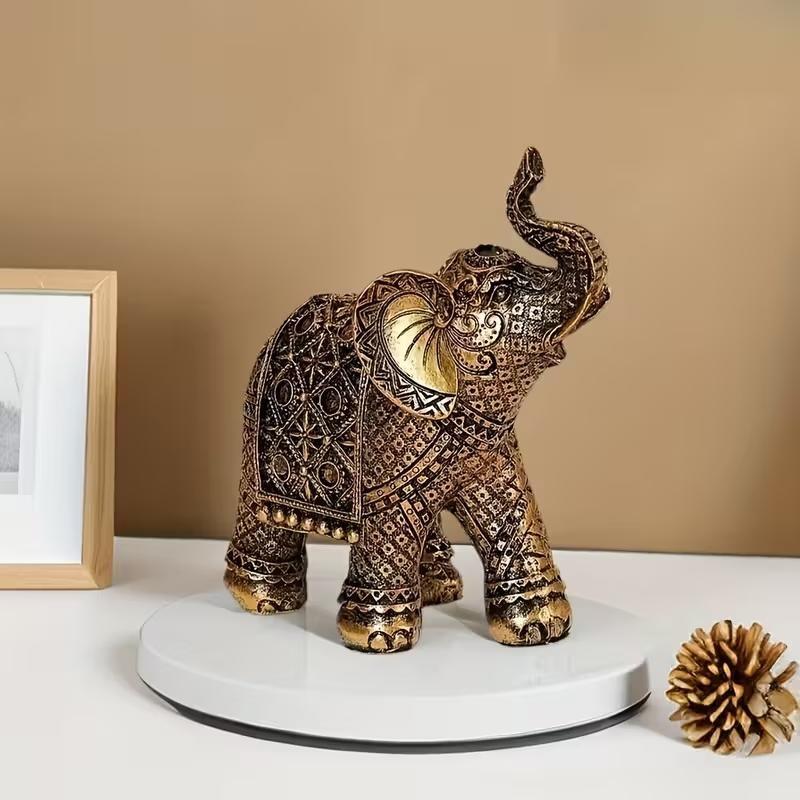 Lucky Wealth Elephant Decoration, Resin Statue Art Craft, Bookshelf Home Living Room Office Cafe Decor, Room Desktop Display Entrance Decor
