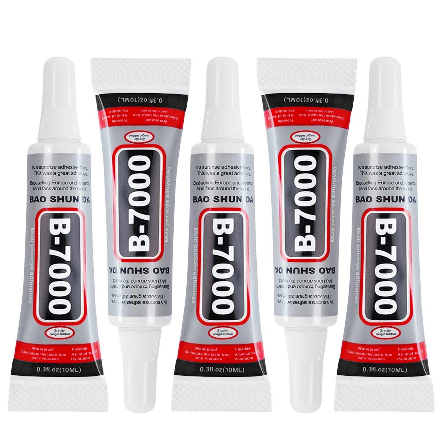 5pcs B-7000 Glue Clear for Rhinestone Crafts, Jewelry and Bead Adhesive B7000 Semi Fluid High Viscosity Glues for Clothes Shoes Fabric Cell Phones Screen Repair Metal Stone Nail Art Glass