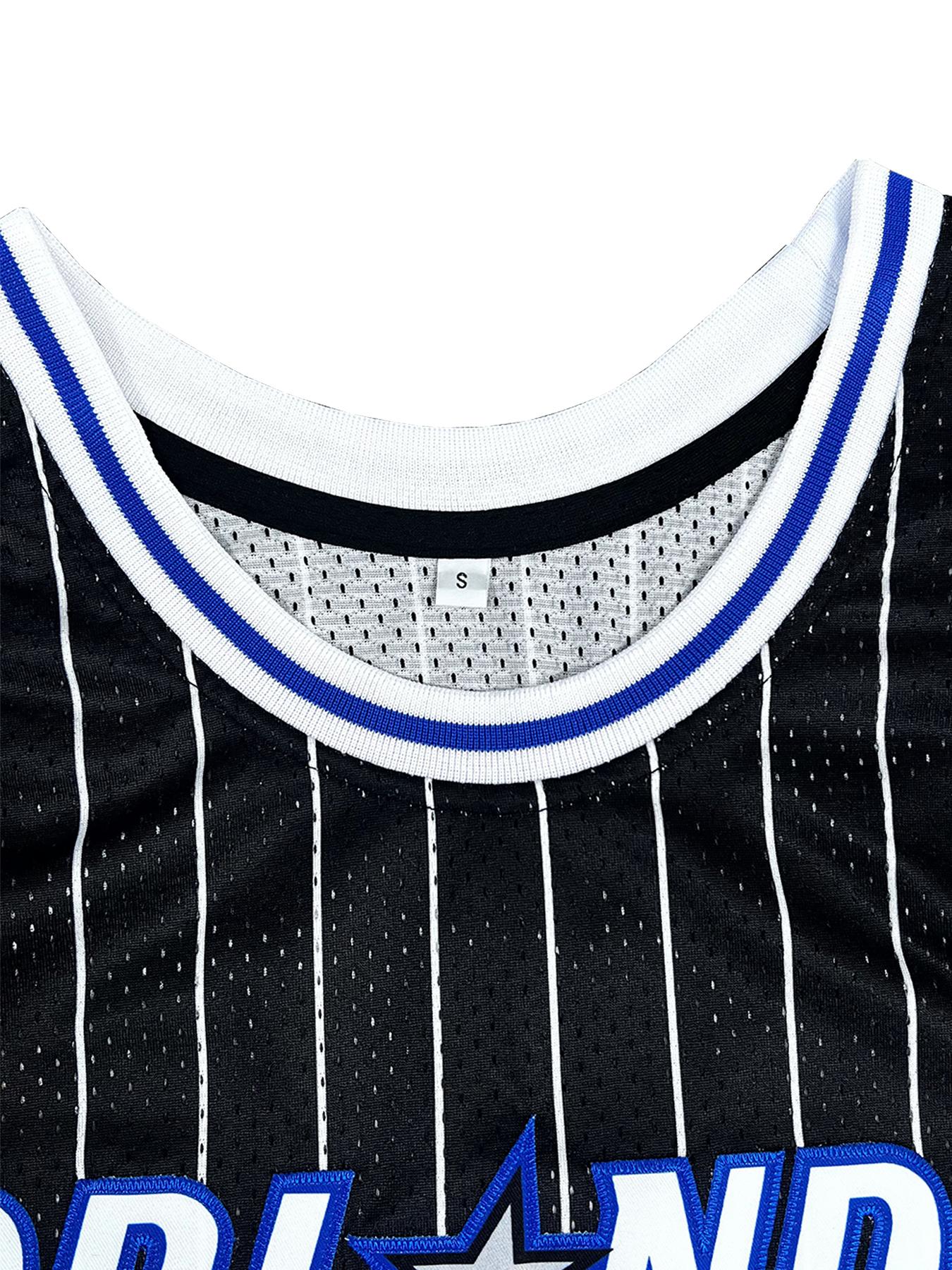 Men's #32 Striped Basketball Jersey, Loose Fit Breathable Sleeveless Vest, Embroidered Unisex Stylish Jersey for Training, Competition & Casual Wear, Jersey Top, Sportswear Top