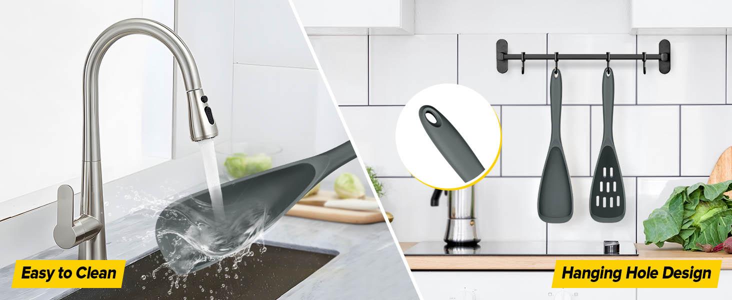 Pack of 2 Cooking for Non Stick, Multifunction Spatula Spoon BPA-Free, One-Piece, Suitable for Scooping, Scraping, Serving and Mixing(GRAY)
