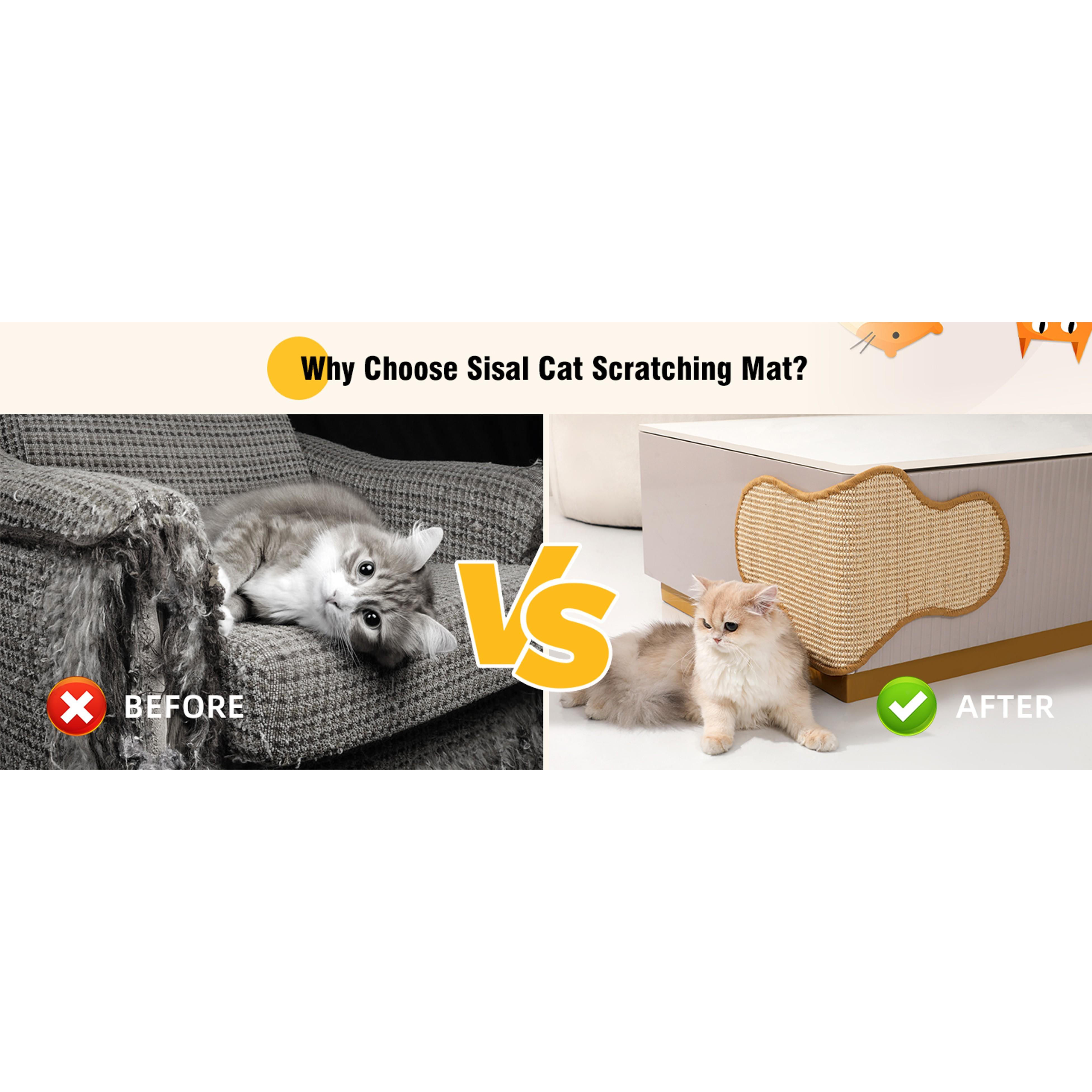 Sisal Cat Scratcher Mat with Sticky Tapes & Damage-Free Nails, 23.6"x11.8" Eco-Friendly Natural Material Mat, Durable Reinforced Design for Indoor Cats’ Couch Protection (Cactus)