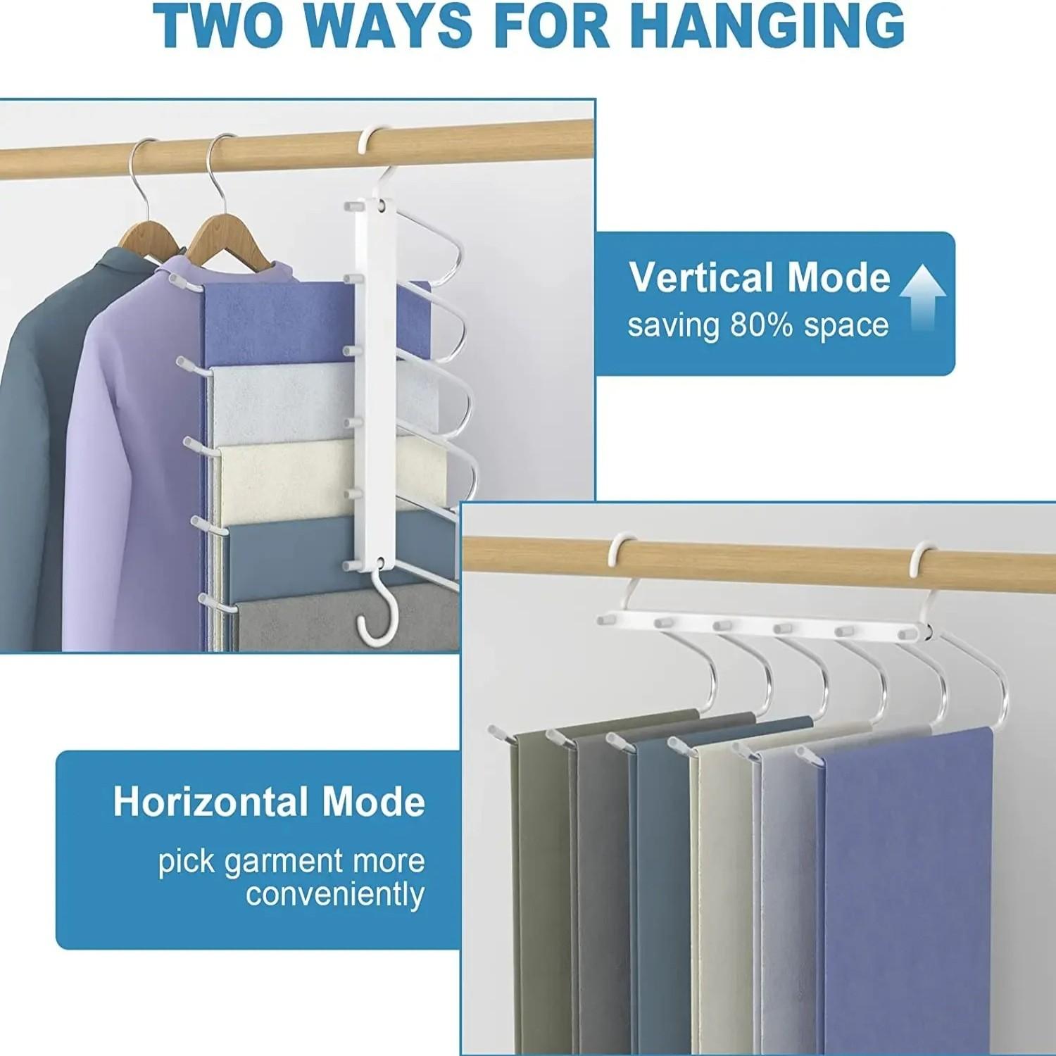 Six-Layer Multifunctional Clothes Hanger, Space-Saving Foldable Hanger for Jeans Scarves Pants, Closet Storage Organization