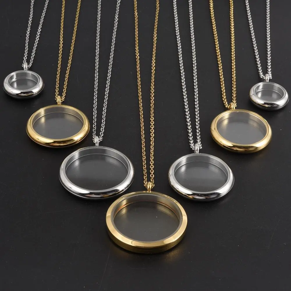 1Pc Handmade Jewelry Necklace - No-Fade Glass Memory Coin Bezel Locket Pendant, Stainless Steel Round Reliquary Photo Relicario Collar Costume Accessory, Handmade Jewelry Necklaces