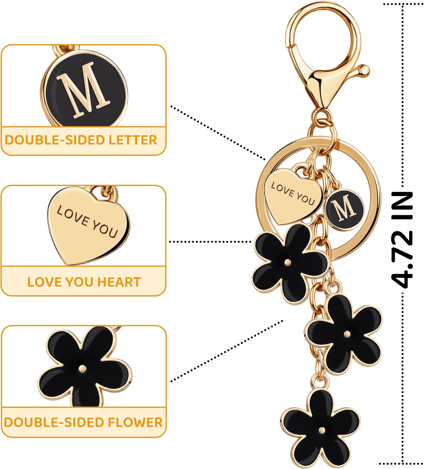 Suweibuke Initial Letter Keychain with Love You Heart, Cute Key Chain Gift for Women Girl, Charm for Keys Handbags Backpacks