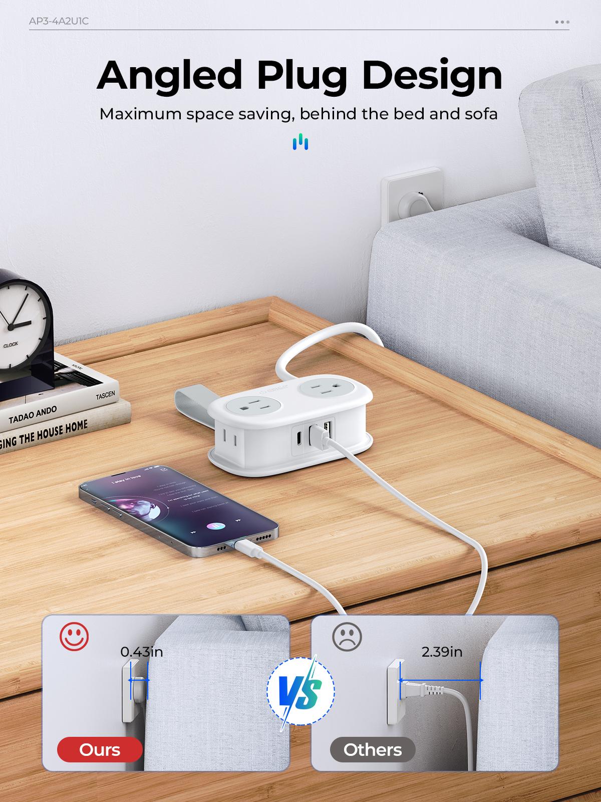 Travel Power Strip, ORICO 4 Outlets 3 USB Ports (1 USB C) with 4FT Wrapped Short Extension Cord Small Power Strip, Compact for Hotel Travel Essentials Cruise Approved