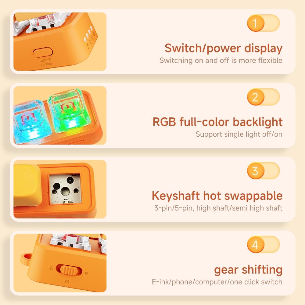 3-in-1 Bluetooth Remote Control for Reading, Gaming, Office, Wireless Game Controllers, Compatible with E-Readers, Phones, Tablets, Computers, Page Turning, Video Switching, Volume Control, Hot Swappable Shaft, Bluetooth 5.4, 30min Auto Sleep