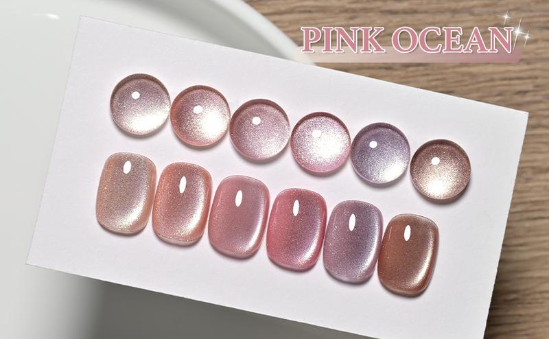 GAOY Pink Ocean Cat Eye Gel Nail Polish Set with Magnet for Holographic Cat Eye, Holiday Gift Pick Salon Gel Manicure and Nail Art DIY at Home
