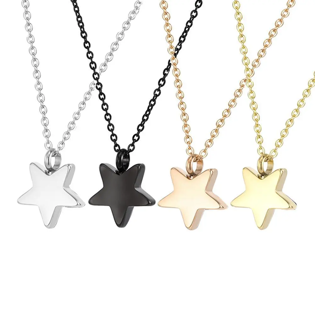 Dropshipping Stainless Steel Cremation Jewelry Five-pointed Star Shape Ashes Pendant Memorial Urn Necklace Jewelry