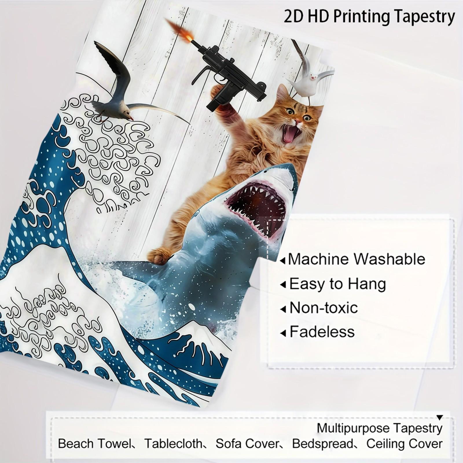 Funny Animal Surfing Theme Tapestry, Creative and Practical, Perfect for Living Room, Bedroom, Dorm, Fashionable and Fun Decor