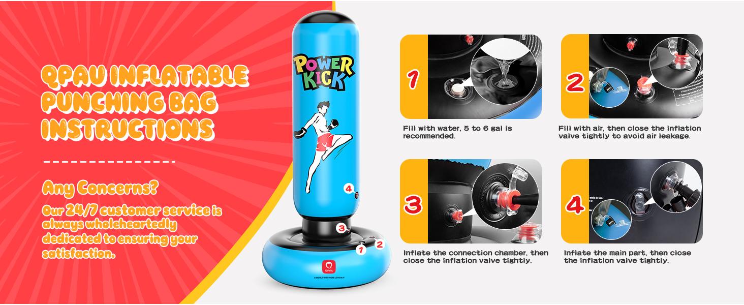 QPAU 66 Inch Inflatable Kids Punching Bag Toy with Boxing Gloves for Ages 6-12 Christmas Gifts for Boys & Girls Ideal for Karate Taekwondo MMA Exercise Strengthening Fun Family Time - Energy