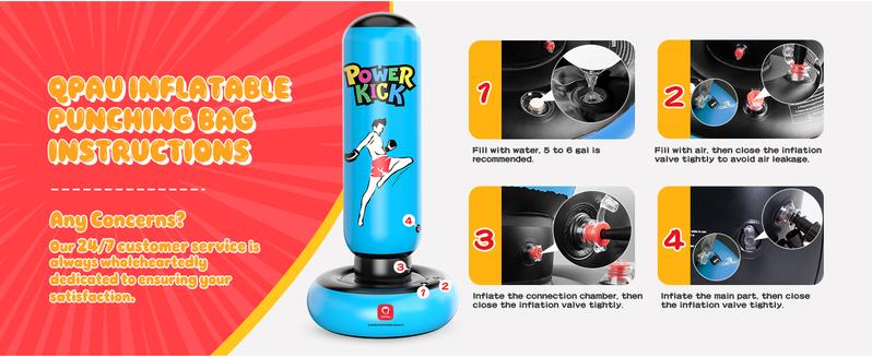 QPAU 66 Inch Inflatable Kids Punching Bag Toy with Boxing Gloves for Ages 6-12 Christmas Gifts for Boys & Girls Ideal for Karate Taekwondo MMA Exercise Strengthening Fun Family Time - Energy