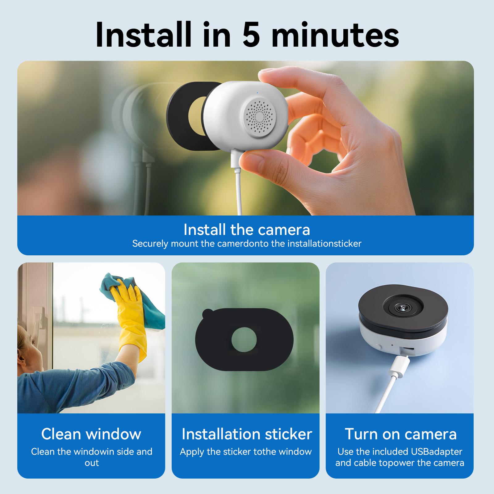 No-Drill Window Security Camera 2.5K 4MP – Color Night Vision, No Subscription, 24/7 Recording, Easy Install Indoor Home Cam，See Outside Clearly, Color Night Vision