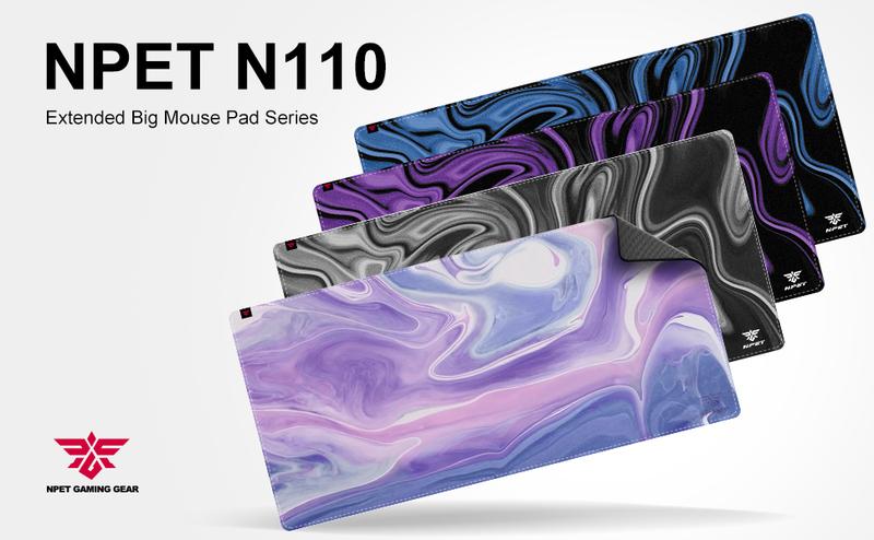 NPET N110 XXL Gaming Desk Mat 35x17 inch Non-Slip Stitched Edge for Office Home Mouse Mover Pad Desktop Accessory with Green Swirl Design