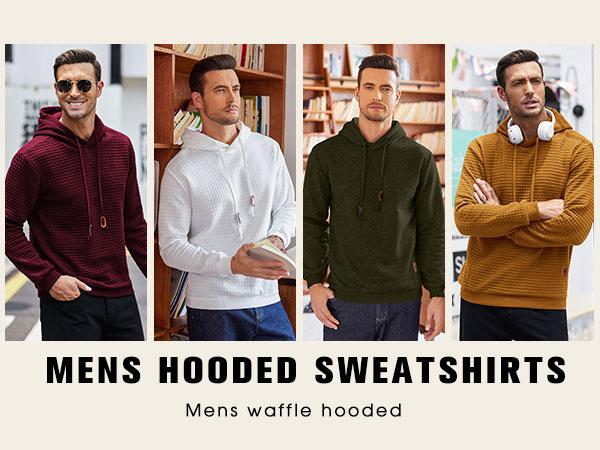 COOFANDY Mens Hooded Sweatshirt Casual Long Sleeve Drawstring Waffle Knit Pullover Hoodies