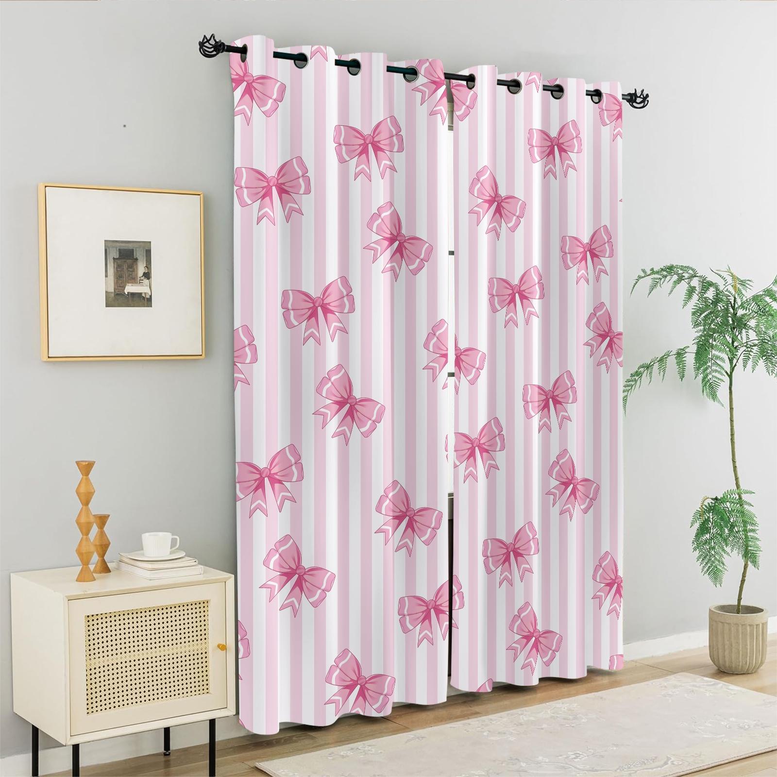 2Pcs Cute Bow Knot 80% Blackout Curtains, Fresh Pastel Ribbon Design Curtains for Bedroom & Living Room, Warm Gift for Teen Girls and Women