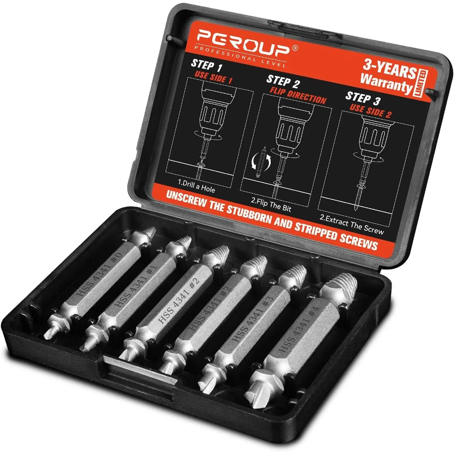 6- Damaged Screw Extractor Set, #0 - #4, Easy Out Left Hand Drill Bits & Spiral Flute Extractors for Broken, Stripped, Rusted  in Metal, , Automotive, Gifts for Men