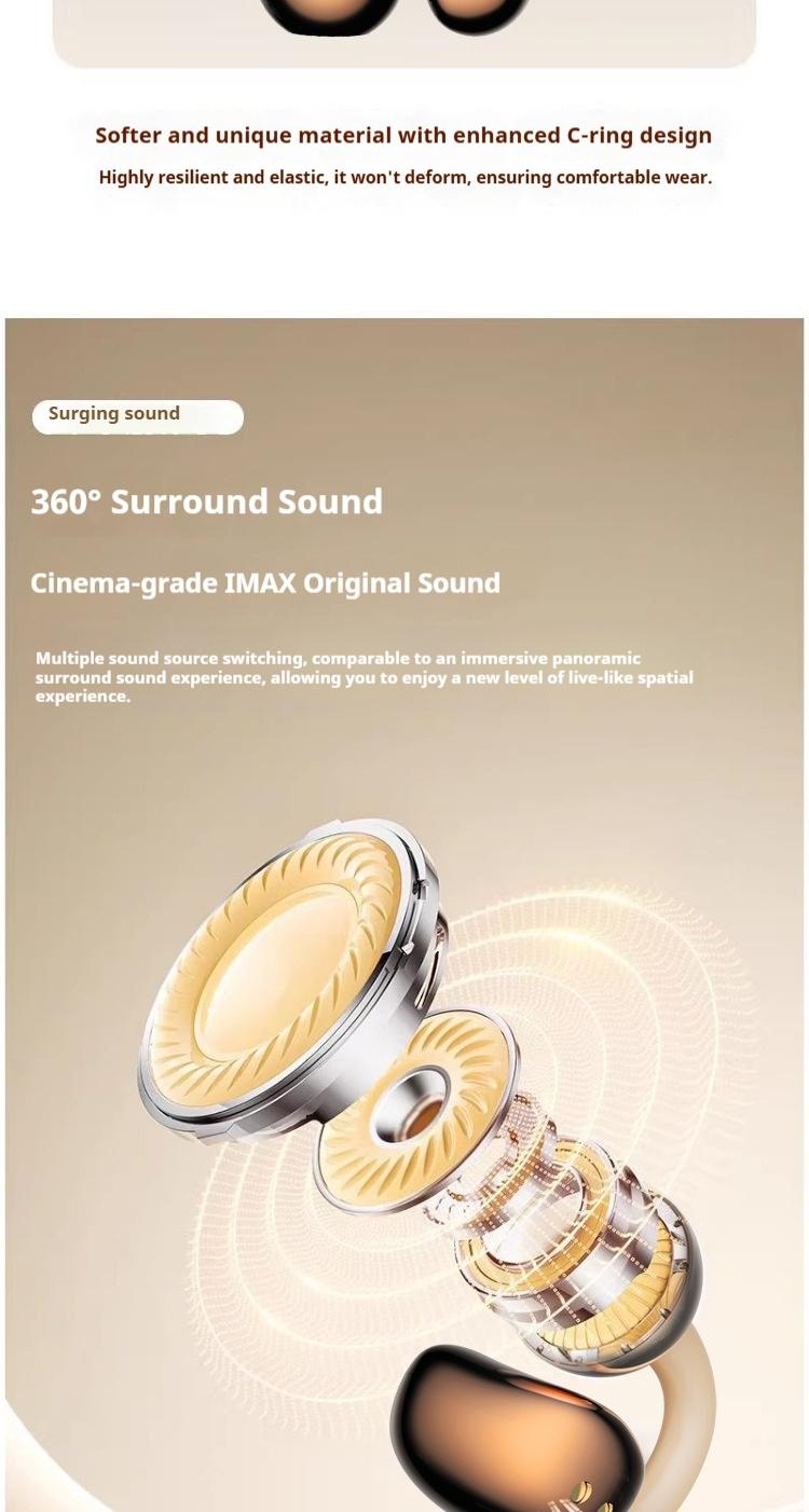 Hetoie 2026 Open-Back Bluetooth-compatible Earbuds, Wireless Headphones with Clear Mic, Type-C Fast Charging, Comfortable All-Day Wear