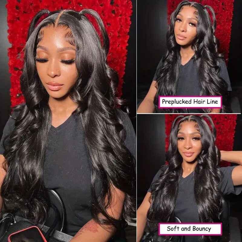 Bling Hair 13x6 Lace Front Wig Pre Plucked Body Wave Human Hair Wigs180 Density  For Women Natural Black Color Do More Styles