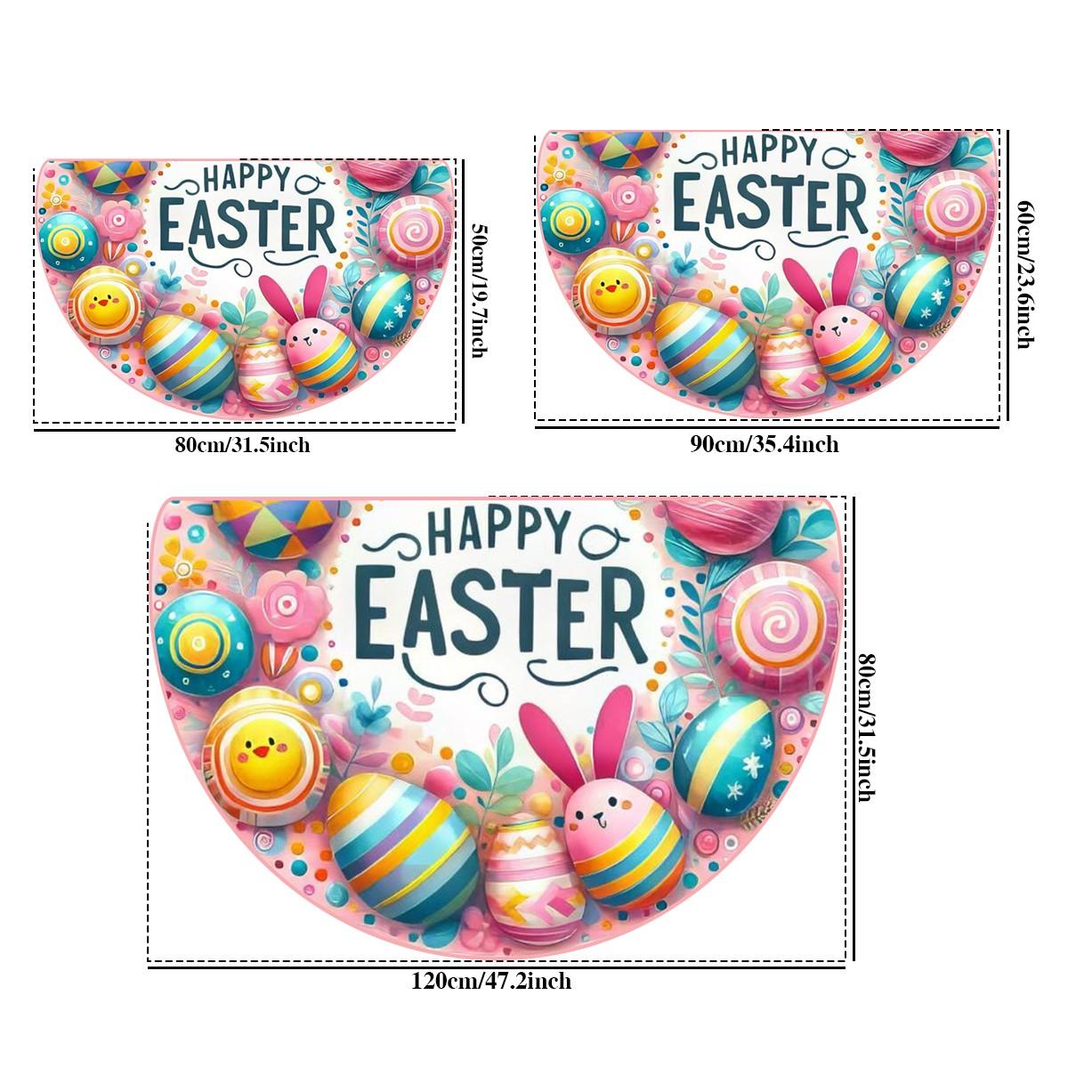 Easter Egg Bunny Pattern Half Round Door Mat, Festive Soft Bottom Durable, Indoor Outdoor Use, Living Room Kitchen Bedroom Balcony Decor, Easter Theme