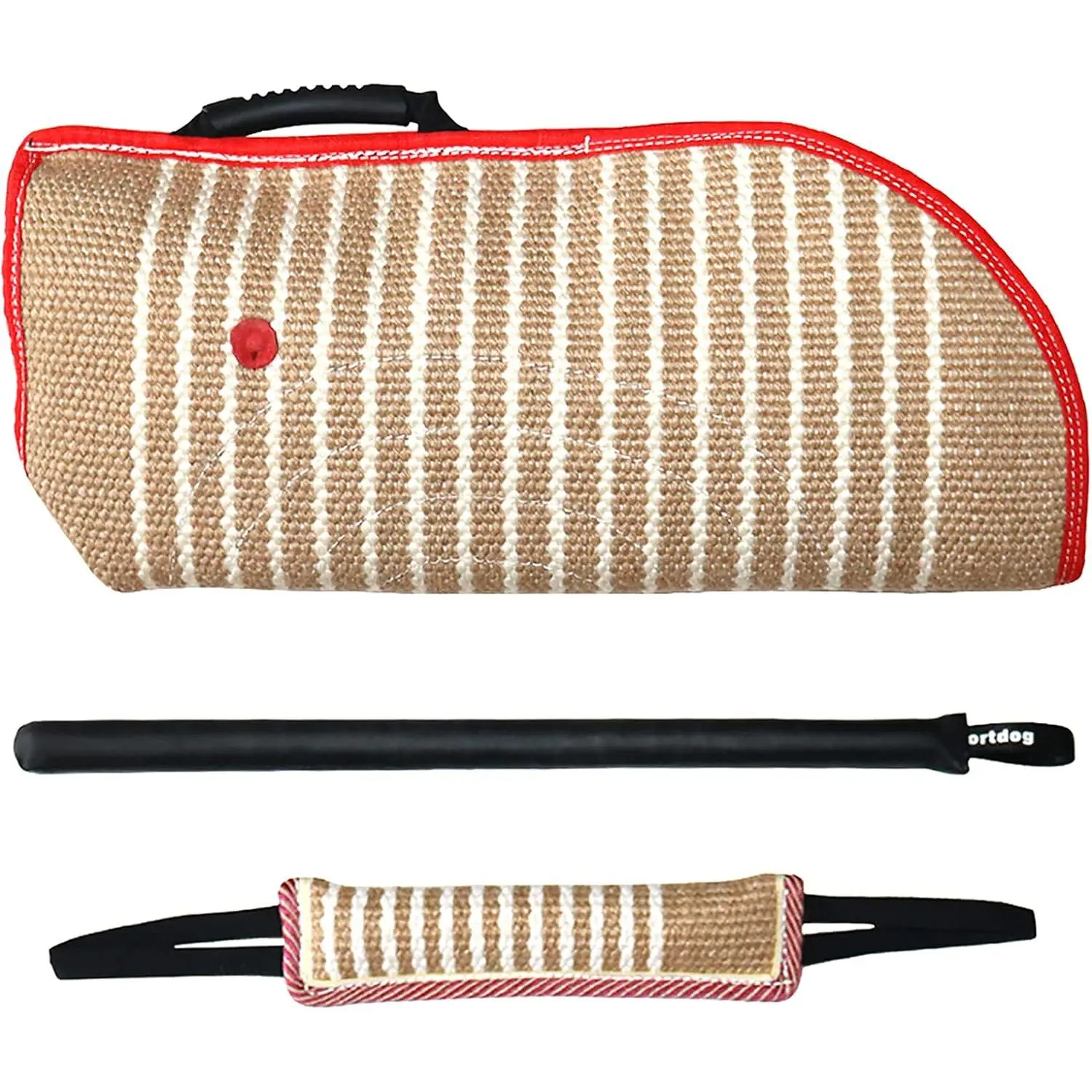 Set -  Bite Sleeve, Pillow Tug , Stick - Professional  Equipment for Biting, Interactive, Fetch, K9, Puppy (Transverse Stripe)