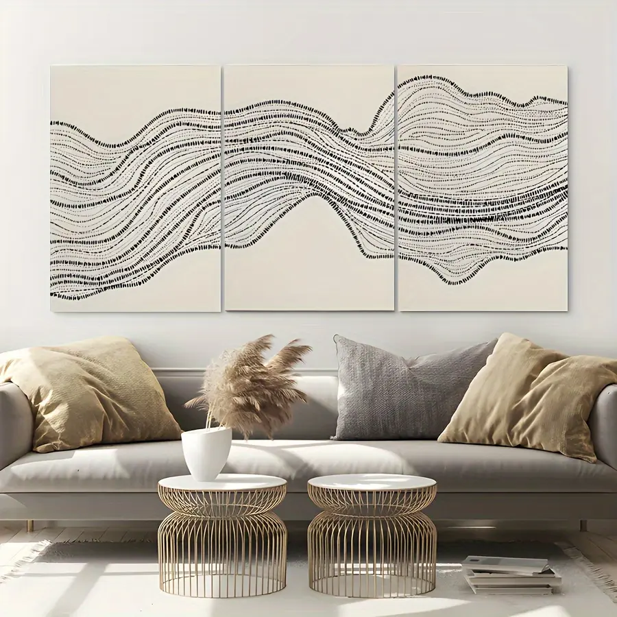 3-Piece Modern Wall Art Abstract Pattern Wood Hanging Prints - Minimalist Neutral Tone Elegant Wall Arts, Living Room Home Decor, Ideal for New Home & Anniversary Gifting