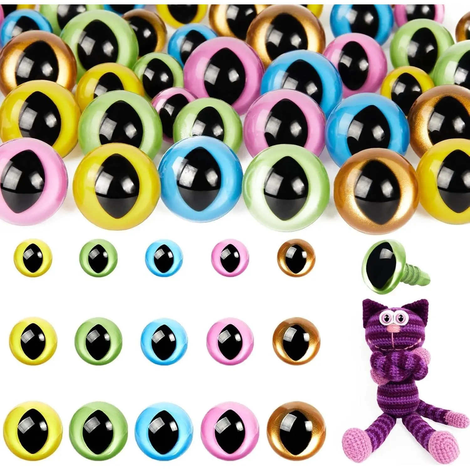 80pcs 12-18mm Plastic Safety Eyes with Washers 5 Colors for Amigurumi Crochet Doll Stuffed Animals Cat Dragon Eyes for DIY Crafts Puppet Decorations