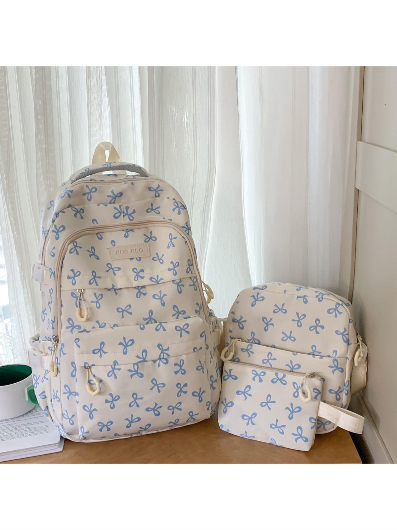 2026 New Cute Waterproof Nylon Backpack, Daypack, Large Capacity School Style High-Quality Girl's Waterproof Zip Backpack Set, All-Over Print, All Seasons