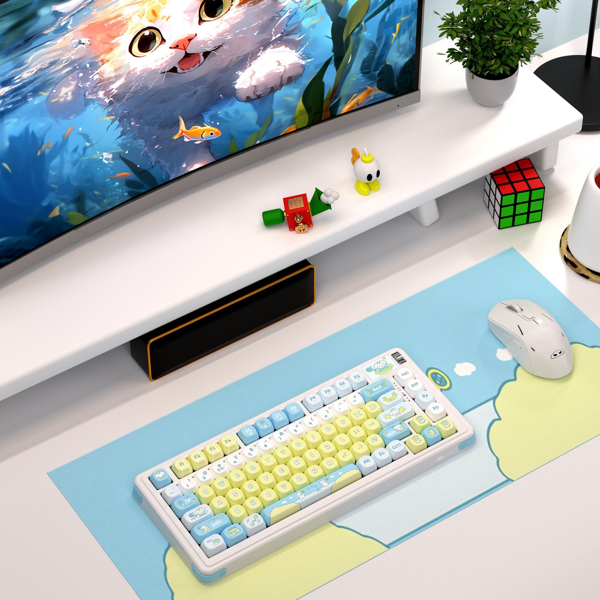 MageGee AIR75 Wireless Creamy Mechanical Keyboard, Gasket Structure, 3 Connection Modes Hot Swappable Custom Keyboard, RGB Backlit Gaming Keyboard for PC/Win/Mac, Linear Blue Whale Switch, PBT Keycaps