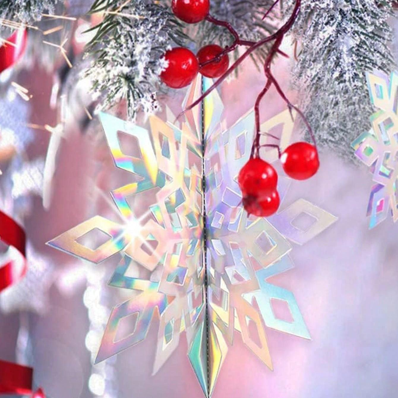 Christmas Hanging Snowflake Decor Set, 6/12 Pieces, 3D Rainbow Paper Snowflakes, Winter Wonderland, Christmas & Birthday Party Decoration