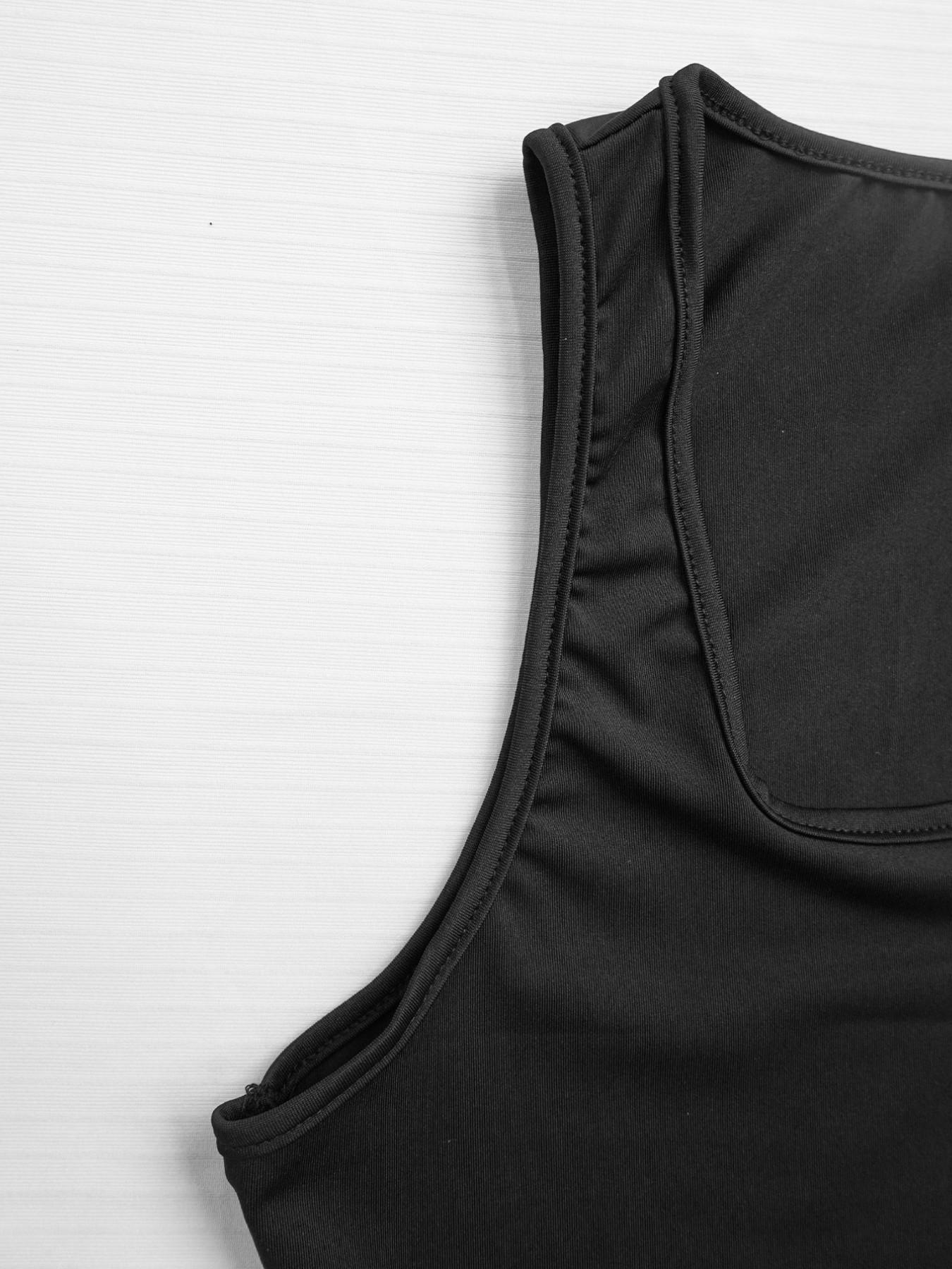 Trendy Black Fitted U-Neck Strap Dress + Draped Wide Leg Floor-Length Pants Streetwear Flirty Girl Style Elastic Waist Comfortable Tall-Look Streetwear Women's Two-Piece Set Outfit