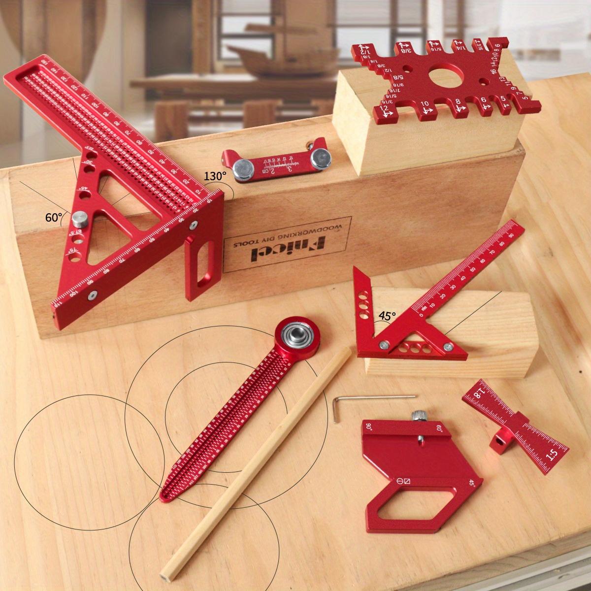 6/7/8Pcs Woodworking Square Kit with Box, Precision Carpenter Quick Splicing Planning and Layout Tools, Aluminum Scribeing Ruler, Center Finder, Circular Drawing Compass, Honing Guide, Height Gauge, Measuring Ruler