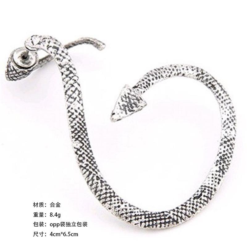 Snake-shaped twisted animal ear clips, punk style, European and American exaggerated retro ear cuffs, stylish jewelry earrings