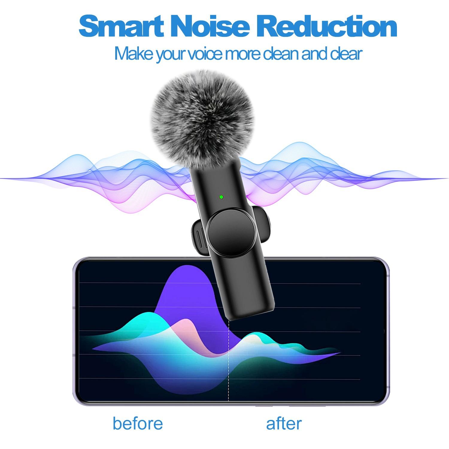 Wireless Lapel Microphone for iOS/Type-C, Plug-And-Play, High-Quality Sound, Smart Noise Reduction, Wireless Mic Receiver, Compatible with Android/iPhone/tablet, USB Rechargeable Mic