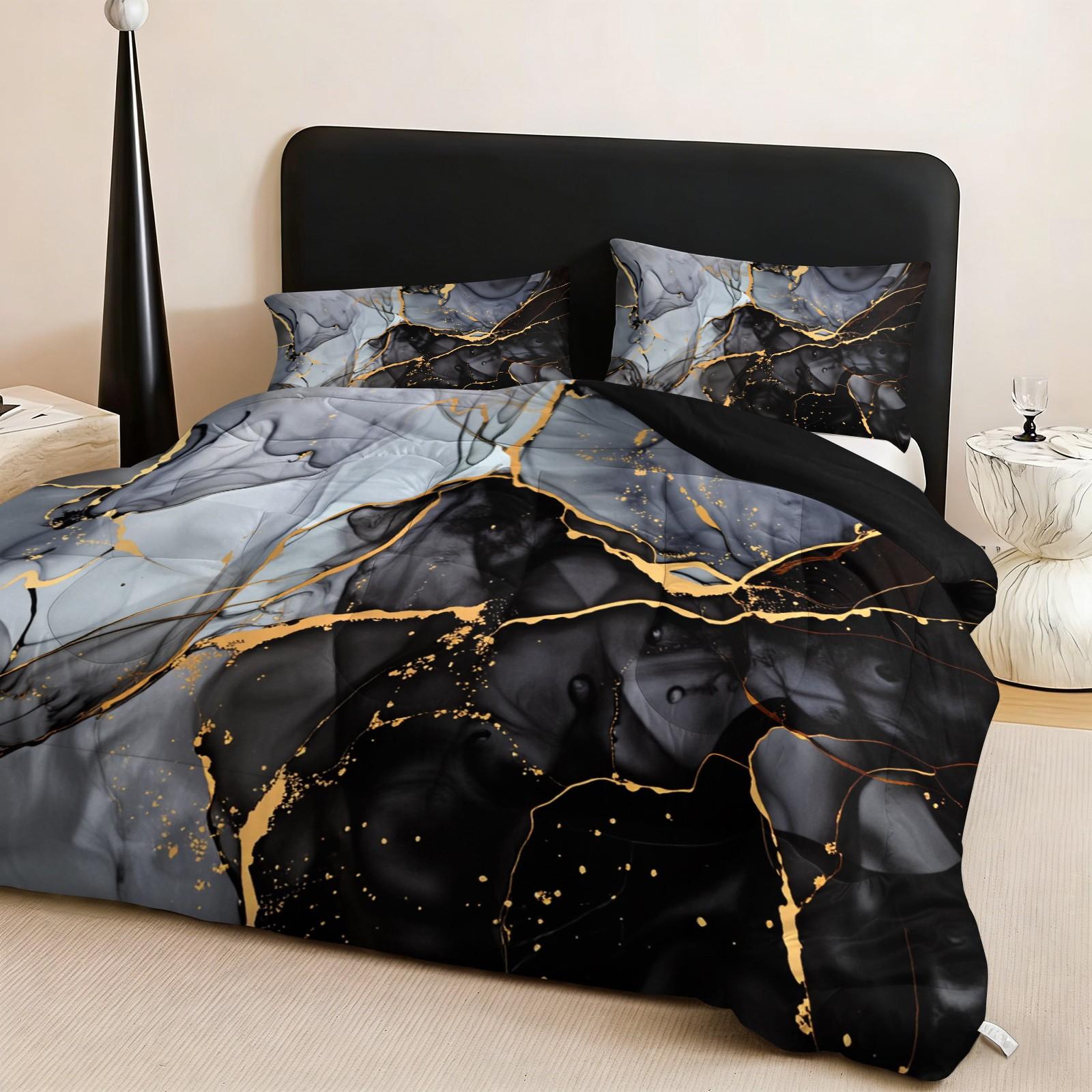 3-Piece Marble Pattern Bedding Set - Soft, Lightweight, Breathable Bedding with 200gcm Quilted Filler, Includes 1 Quilt and 2 Pillowcases (excluding pillow core) Suitable for bedroom and dormitory exclusive decoration for teenagers and adults
