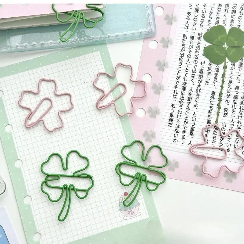 10Pc/set Ins Creative Design Clover Paper Clip Green Pink Color Scrapbook Paper Clip DIY Decor Photocard Memo Pad Fixed Clip Pin