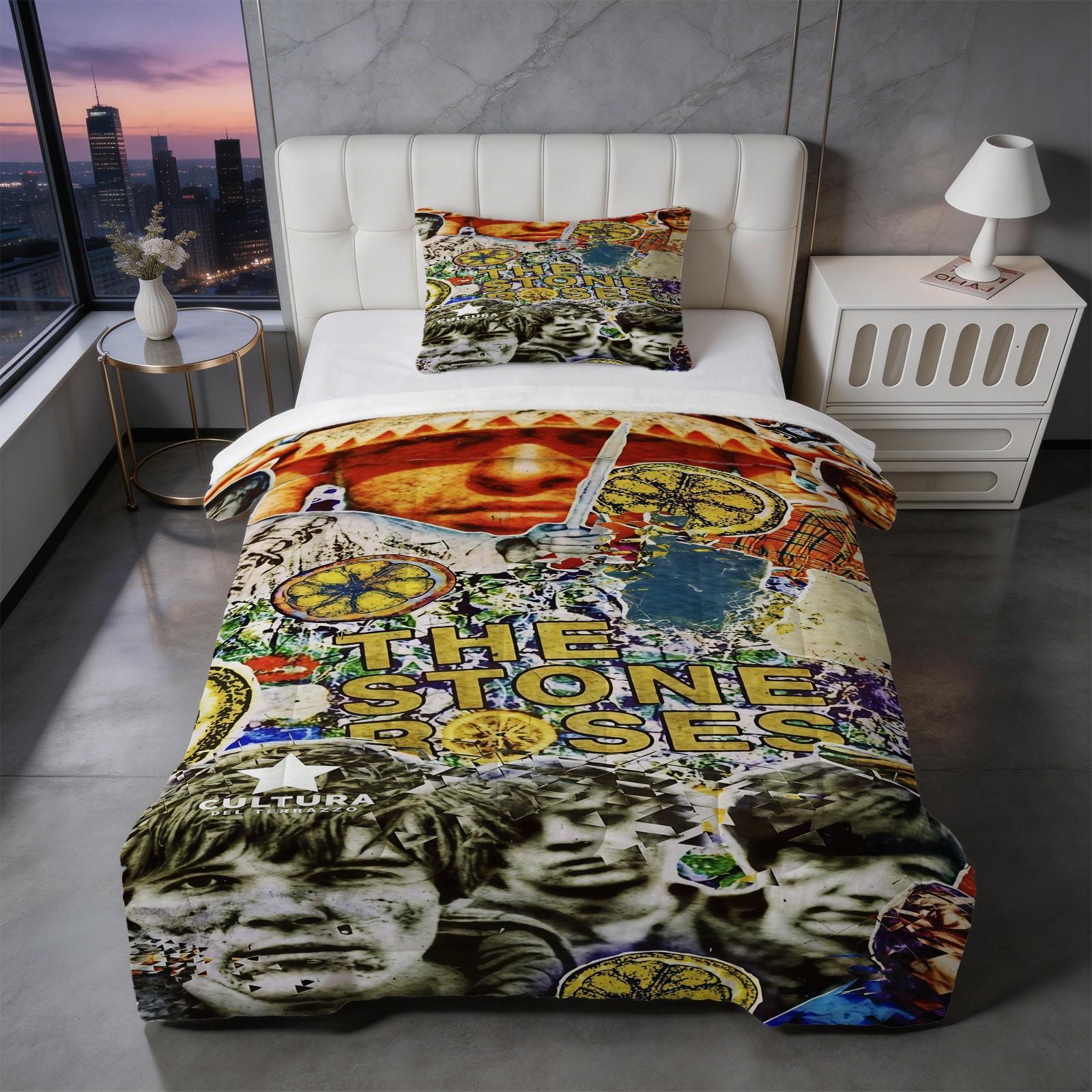 2/3 Piece The Stone Roses Comforter Set, 1 Comforter + 1/2 Pillowcases, Britpop Indie Rock Band Bedding, Retro Music Themed Bedroom Decor for Music Lovers, Ideal Fan Gift