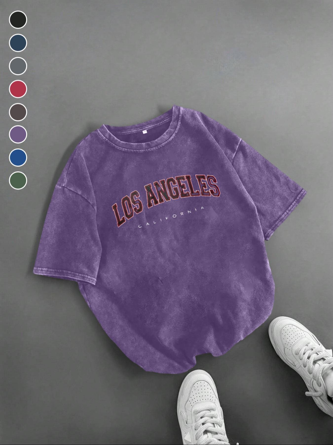 Men's Los Angeles Letter Print Short Sleeve Graphic Tee, Vintage Trendy Casual Round Neck T-shirt for Daily Wear, Men's Summer Outfit, Tops