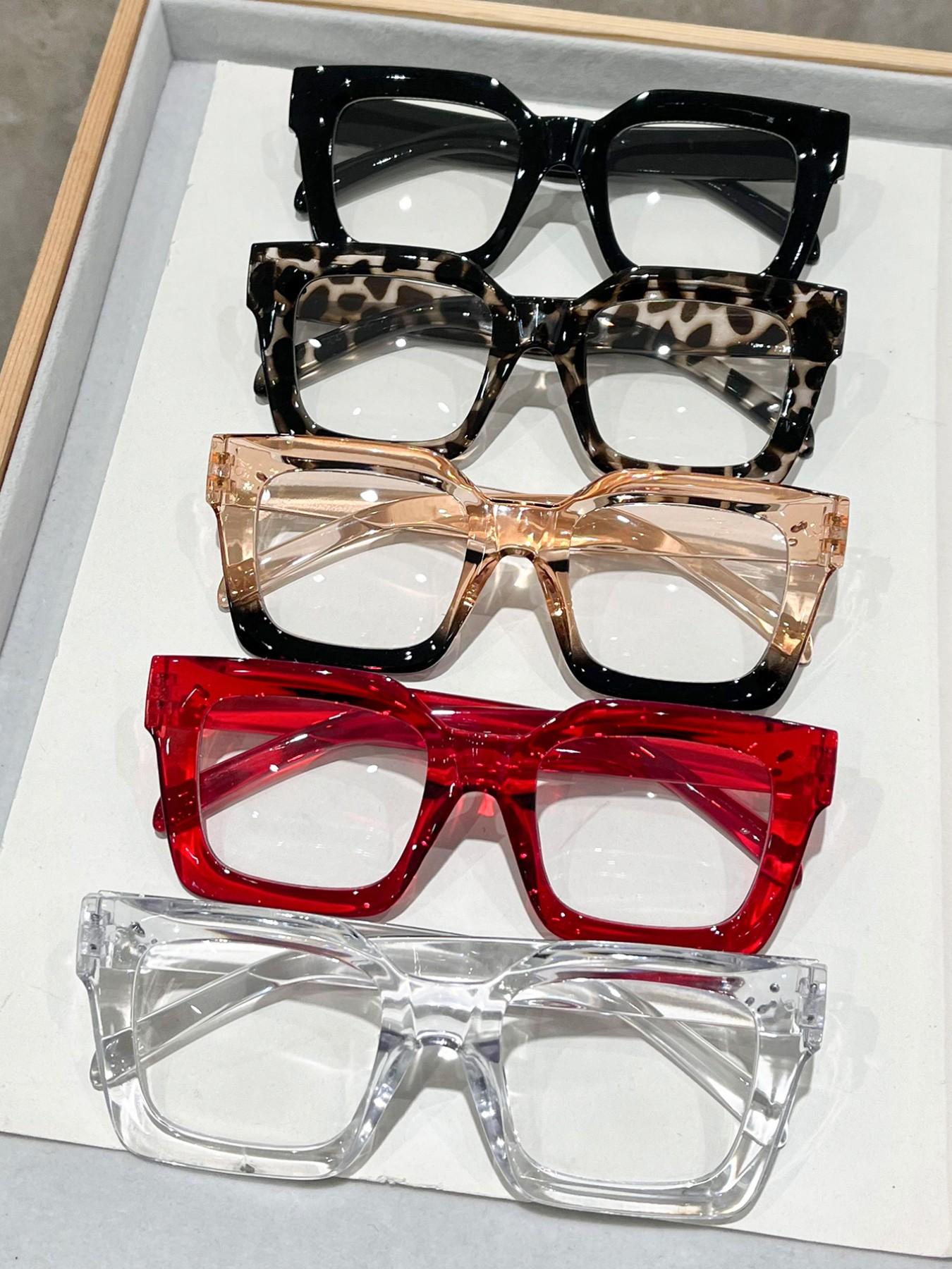 5 Pairs Classic Rectangular Women's Flat Mirrors, Leopard Pattern Eyeglasses, Suitable for Office, Casual Activities, Daily Life, Essential Accessories
