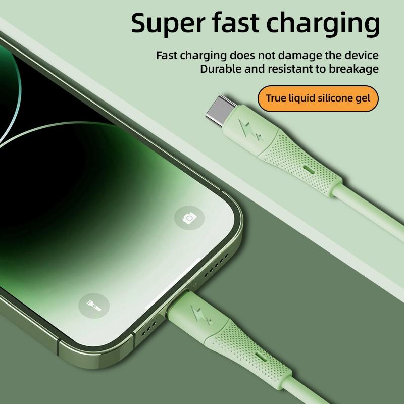 60w Dual Type-C Fast Charging Cable, Liquid Silicone Quick Charge Line for iPhone 17/16/15 Series, Samsung Xiaomi Huawei Phones