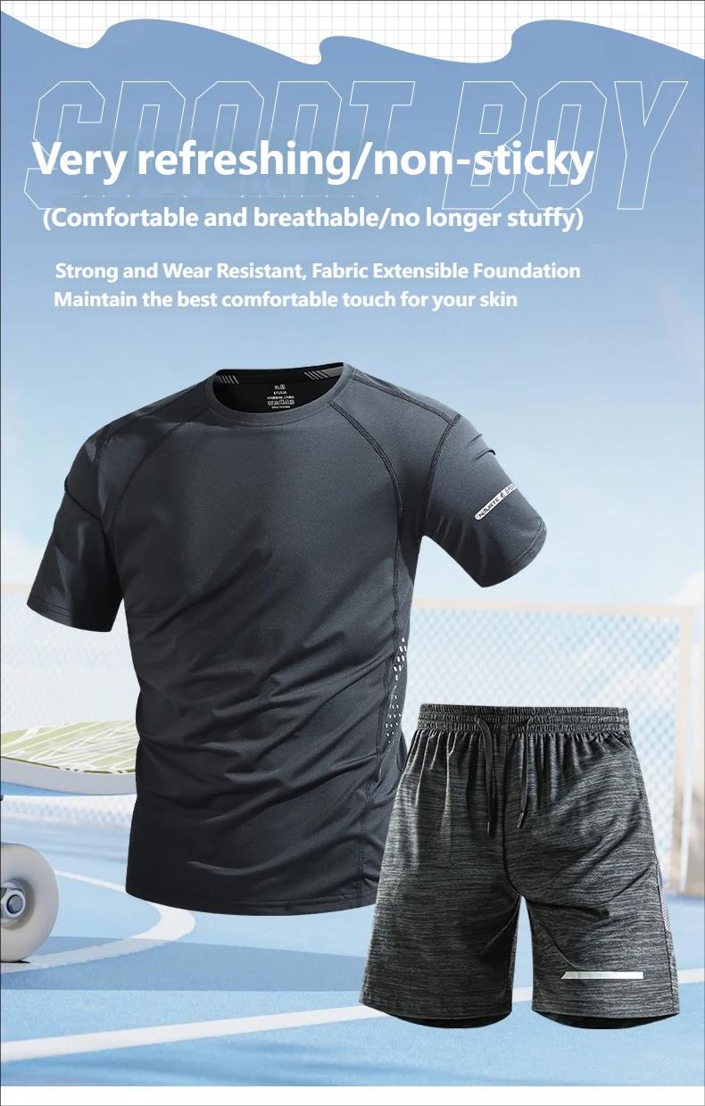 Tracksuit Men's Quick-Dry Sports Set Summer Thin Breathable Short Sleeve T shirt and Shorts Suit 2-Piece Fitness Running Training outfits Casual Wear