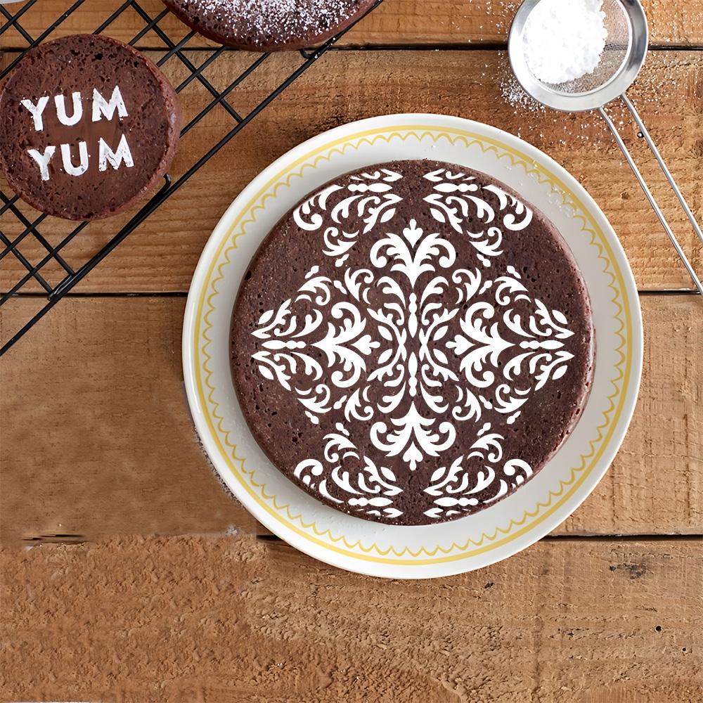 Reusable Cake Stencil Sprinkle Mold, Damascus Pattern Baking Decoration Template, Food Grade Home DIY Cake Printing Tool, Wedding Birthday Party Decor, Pastry Decorating Tools