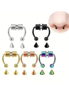 1 Pcsce Women Men Fake Piering Magnet Nose Ring Earrings, Fashion Punk Non Piercing Nose Clip, Stainless Steel Fake Perforation Nasal Septum Unisex Body Jewelry