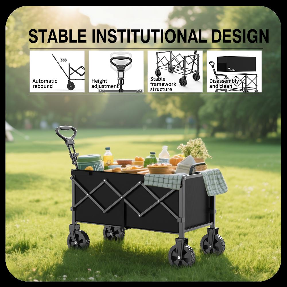 Heavy-Duty Foldable Utility Wagon with 360° Wheels & Adjustable Handle 450LBS Capacity Portable Cart for Groceries Camping Beach Folding Trolley