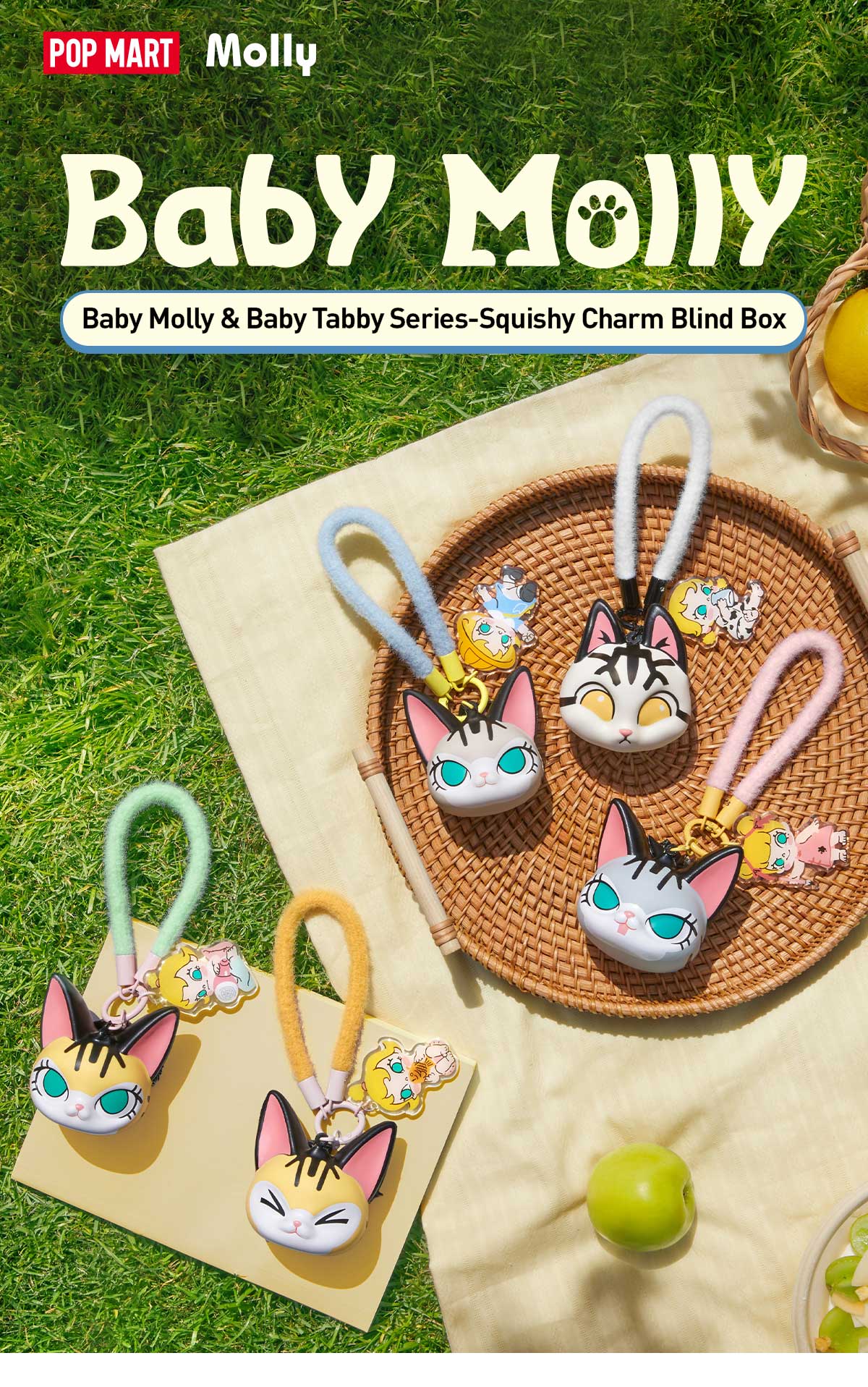 POP MART Baby Molly & Baby Tabby Series-Pinch Pendant Blind Box,Surprise Gift